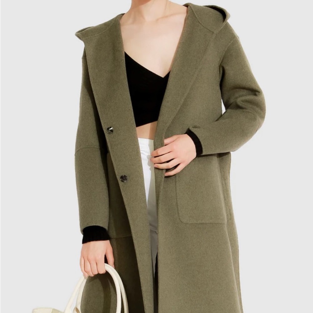 Belle & Bloom Olive Hooded ‘Walk This Way’ Coat NWT